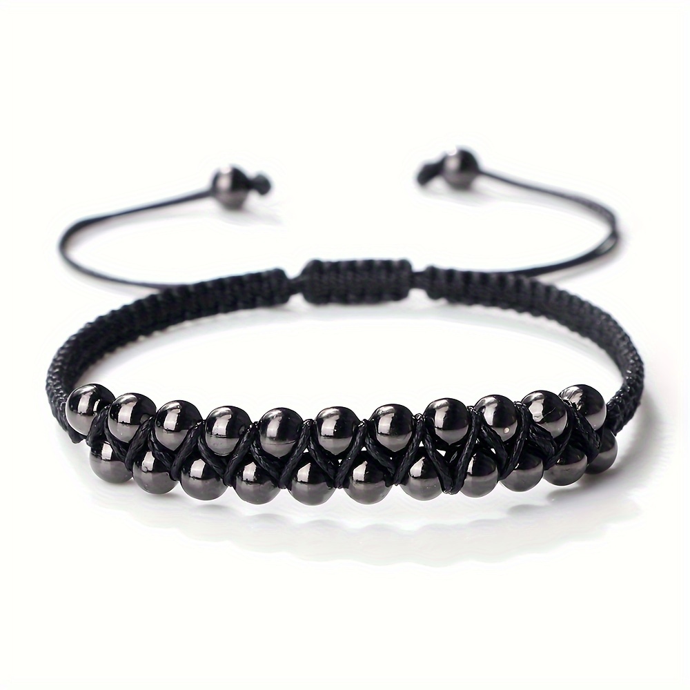 Adjustable Copper Bead Men's Bracelet with Double Row Weaving